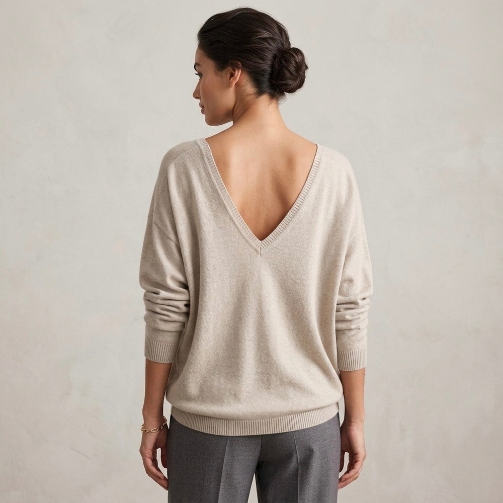 Vince 100% Cashmere V-Neck Sweater Taupe Beige Relaxed Fit V120174302 Womens L